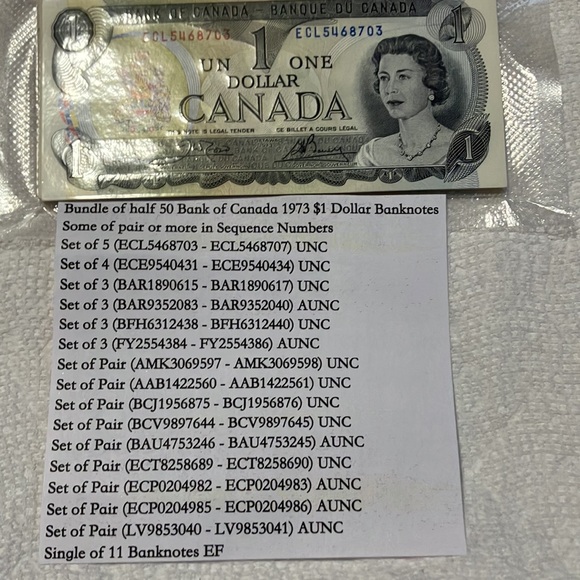 Old Canadian Currency $1 Dollar 1973 half Bundle - Picture 3 of 3